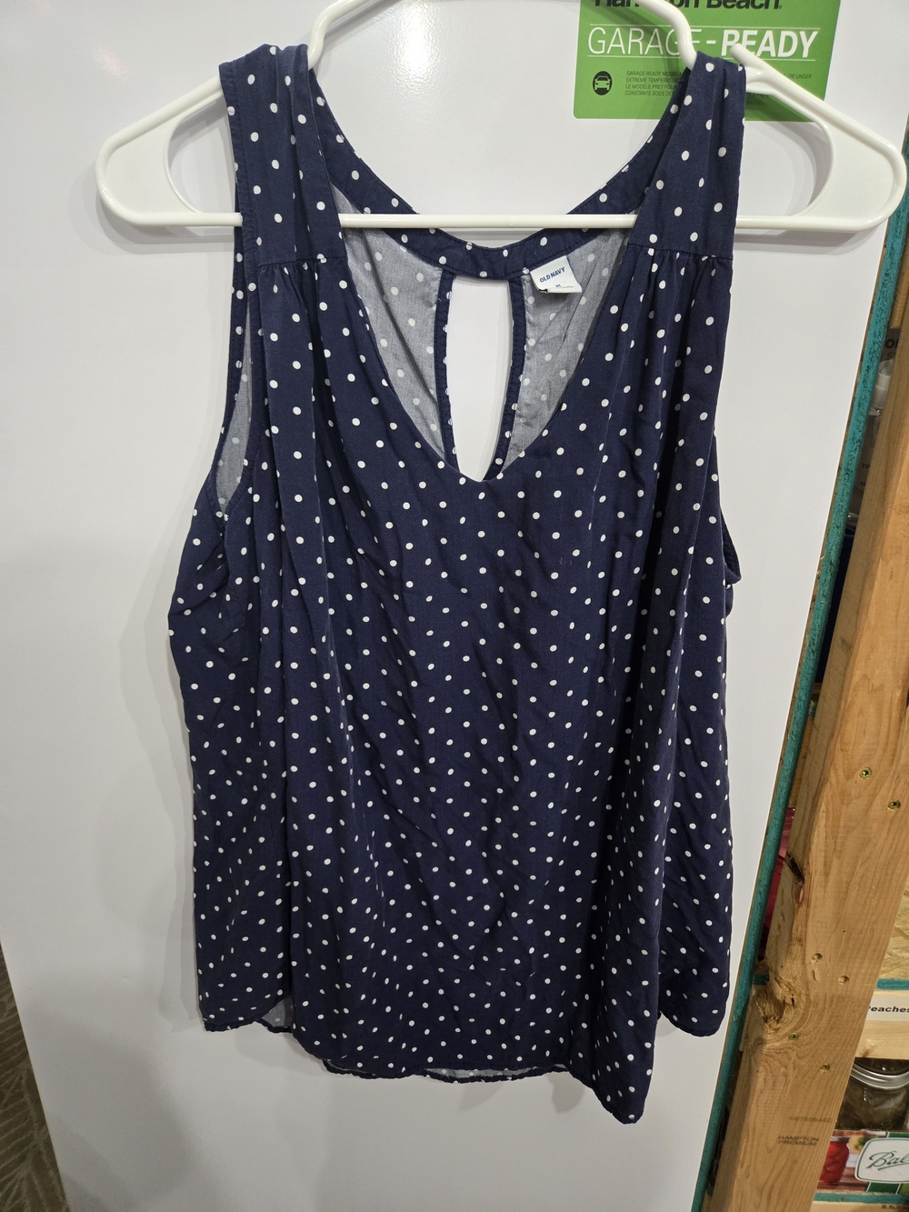 Old Navy Navy and White Polka Dot Sleeveless Tank